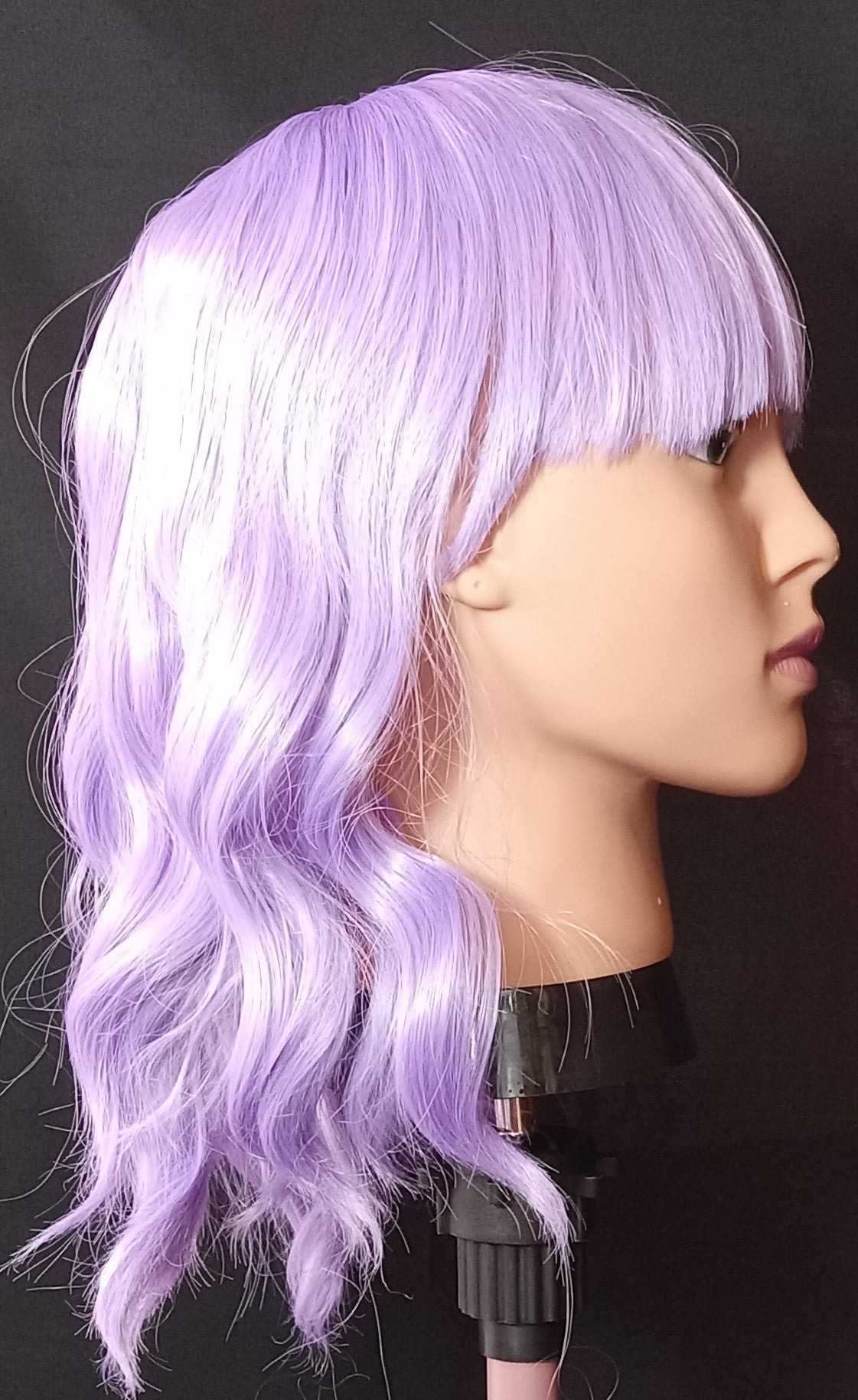 COCOMONEY WIG PURPLE WAVY WITH BANGS SYNTHETIC