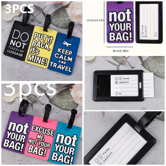 3pcs/1pc Luggage Tag, Bright Color Name Card Holder, Unique Travel Luggage Tag, Suitcase Identification Tag For Female Male Interesting Luggage TagLuggage Tag Travel Accessories Travel Essentials Travel Organizer For Beach Summer Vacation Back To School