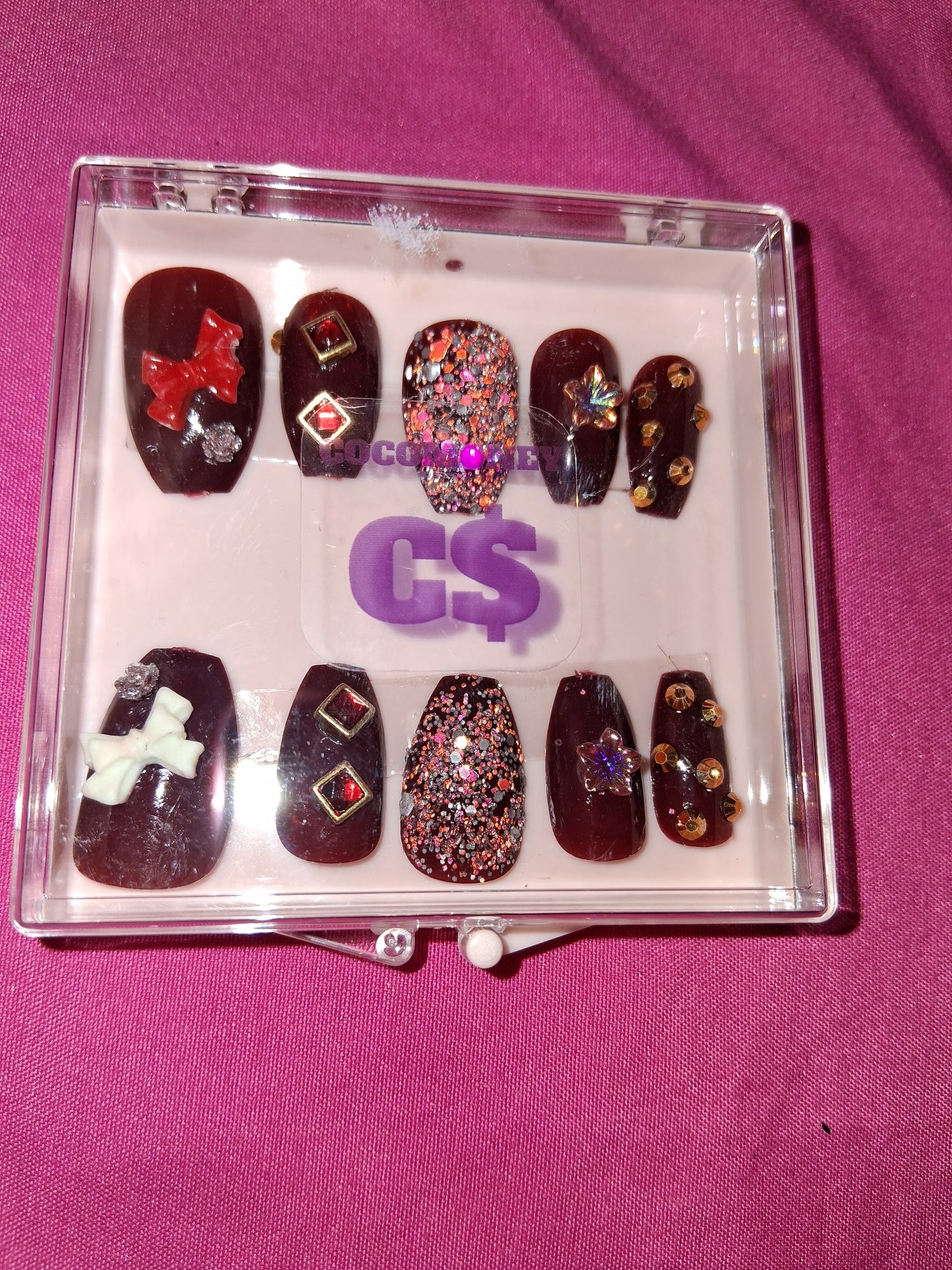 COCOMONEY NAILS CUSTOM 1 OF 1 GLUE ON PRESS ON COMES WITH FREE GIFTS #b57