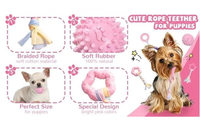 Puppy Chew Toys, 6 Pack Puppy Teething Toys for Small Breed, Soft Rubber Cute Blue Dog Toys, Eco-Friendly, Teeth Cleaning Interactive Tiny Puppy Toys for Small Dog