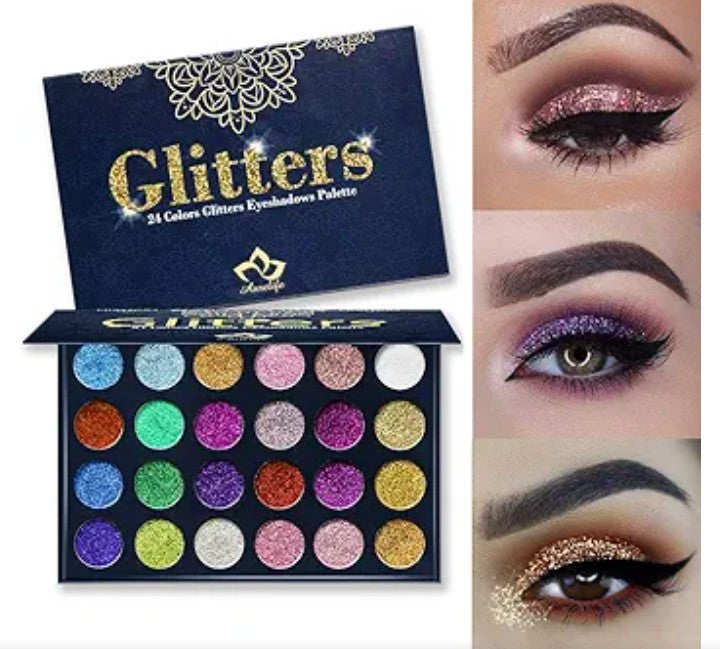 24 Color Pressed Glitter Eyeshadow Palette - Mineral Ultra Shimmer Makeup Palette Eye Shadow Powder Long Lasting Waterproof