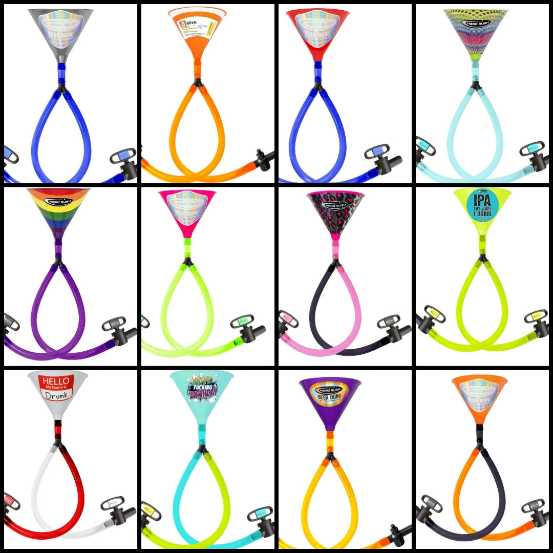 Beer Bong, Double Header 2-Tube, 8" x 6.5" Plastic Funnel with Dual Flexible Hose, 2 2-ft Long Thick Tubes for Parties and Games for Adults