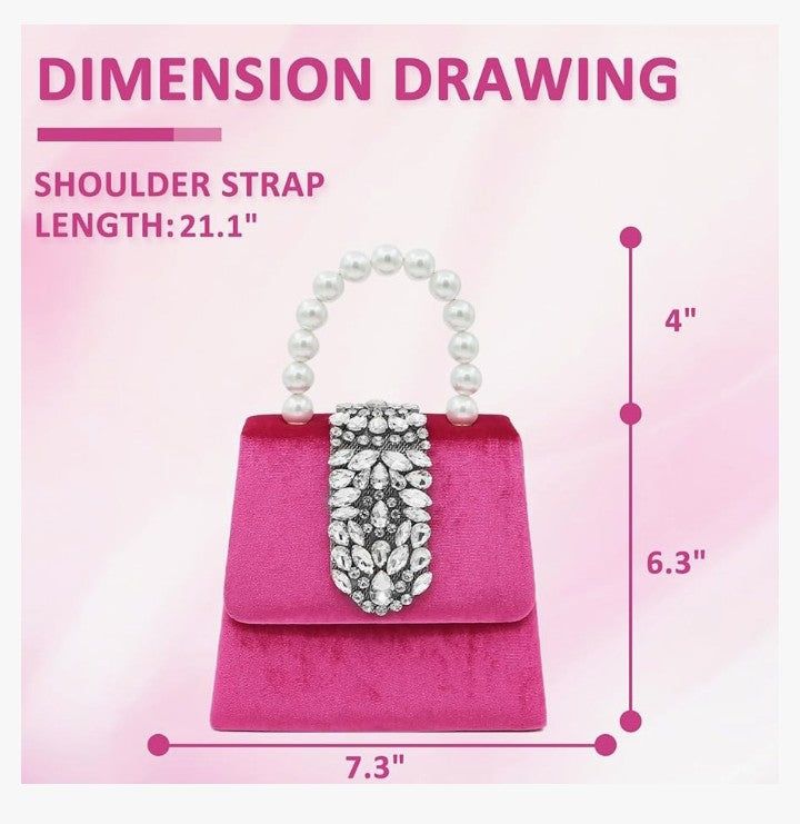 Clutch Purses for Women, Satin Evening Bag, Hot Pink Small Tote Bag, Twinkle Rhinestone Clutch Purses, Pearl Handles, Crossbody Bags for Wedding, Prom, Parties, Travel