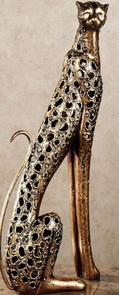 Cheetah Sculpture Bronze Gold Large - Jungle Room Decorations - African Table Sculptures Decor - 23 Inches High