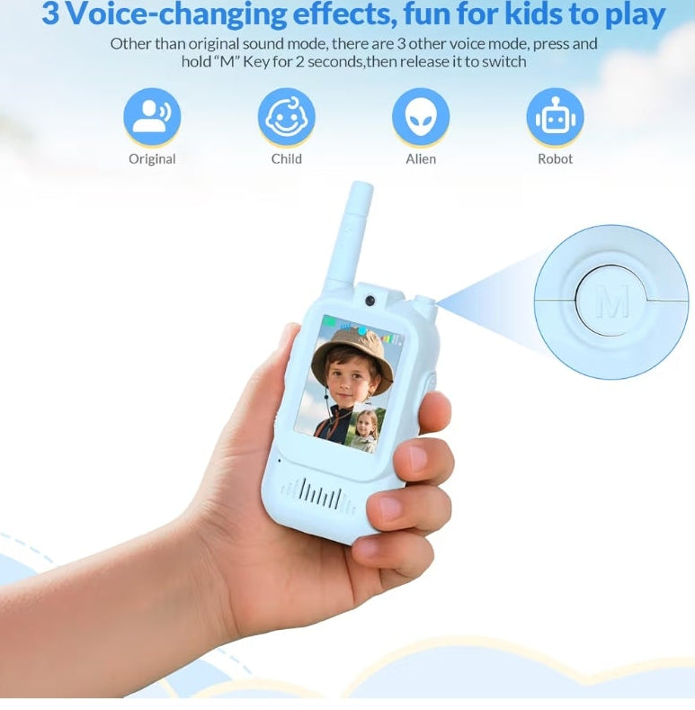 2pk.Kids Walkie Talkies with Video – Screen Display Toy Radios with Voice Effects, One-on-One Pairing, Long Range – Birthday Toys Gifts for Boys & Girls Ages 3 and up