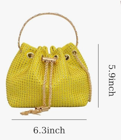 Rhinestone Evening bag Bling Sparkly Crystal Drawstring Bucket Bag Crossbody Bag for Wedding Party Prom