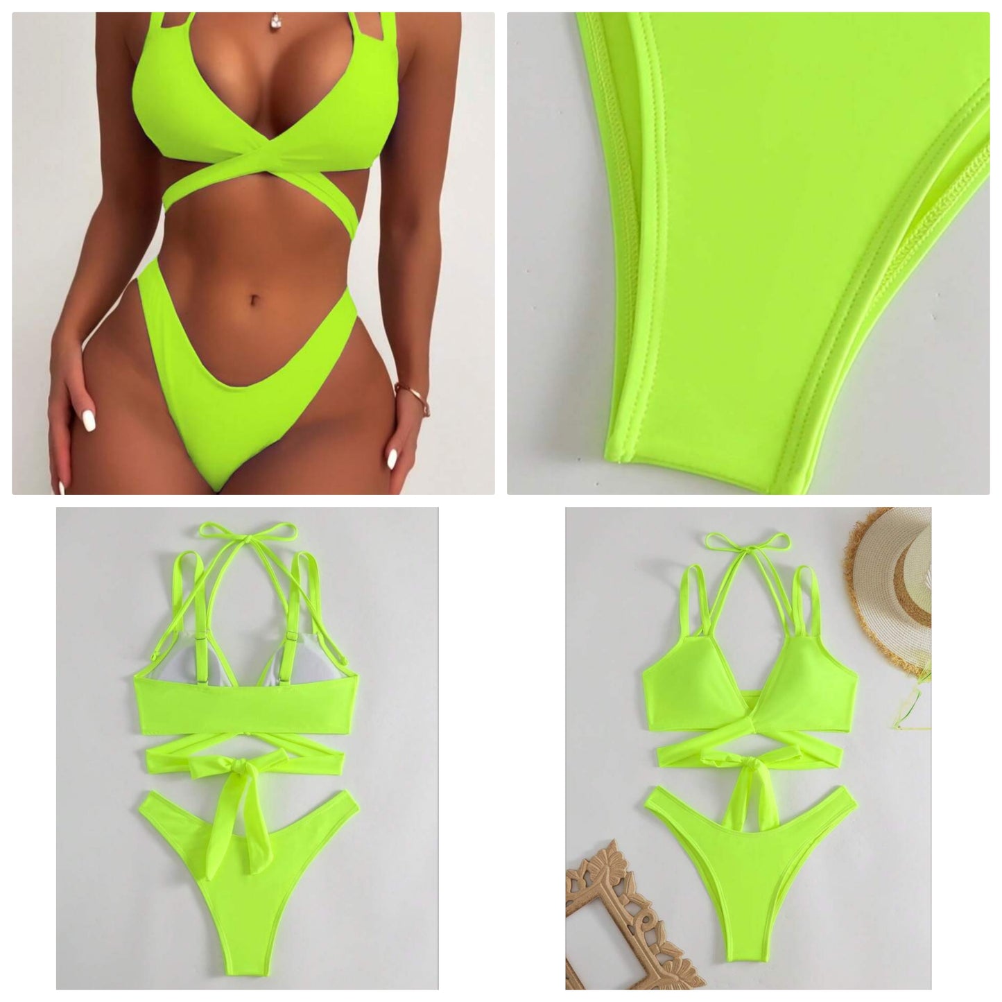 Criss Cross Neon Bikini Set Bathing Suit COCOMONEY