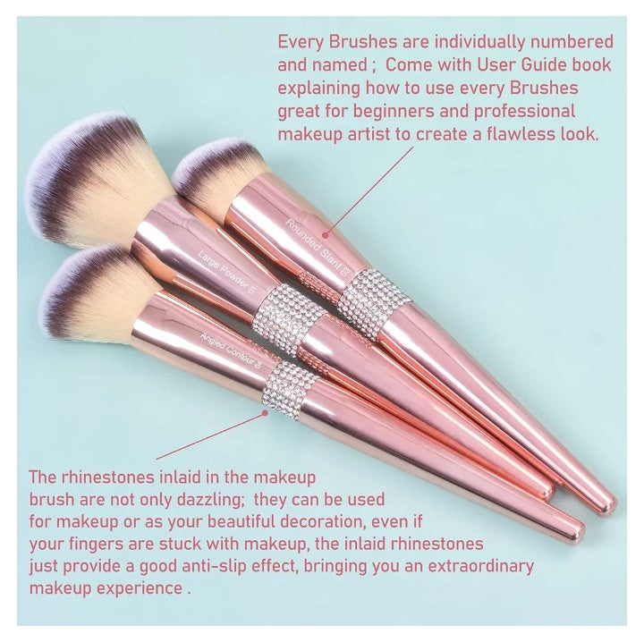 16Pcs ULTRA SOFT Labeled Makeup Brushes Sets -with Foundations Powder Blush Concealer Blending Eyeshadow Contour Brush sets (Rose Gold)