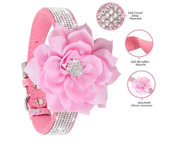 Rhinestone Bling Leather Dog Collar and Leash Set, Cute Dazzling Sparkling Soft Velvet Dog Cat Collar Crystal