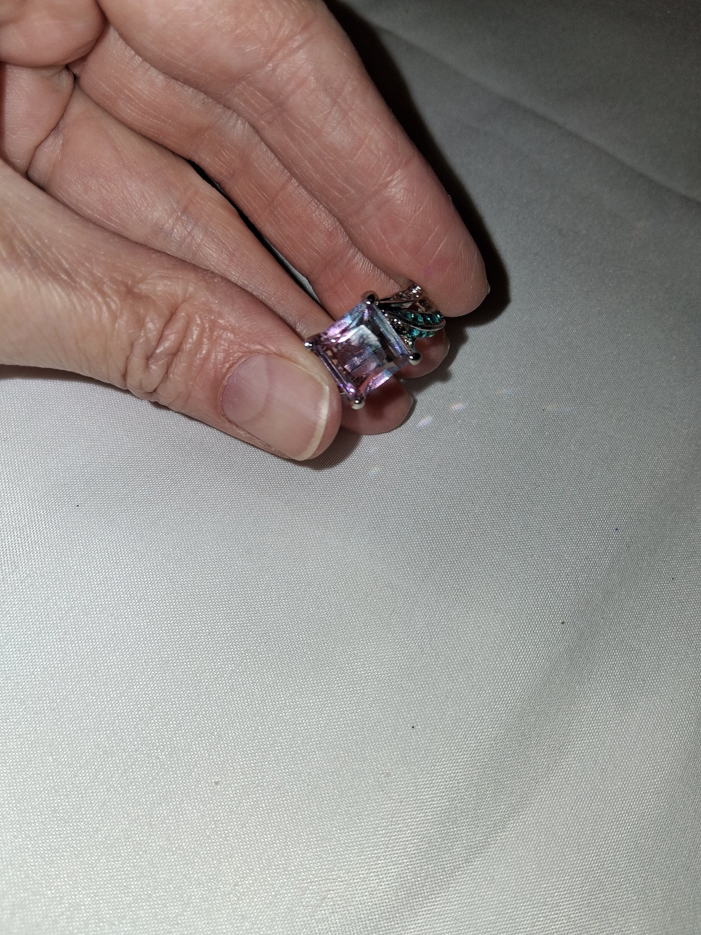 Costume silver plated pink blue ring size 10