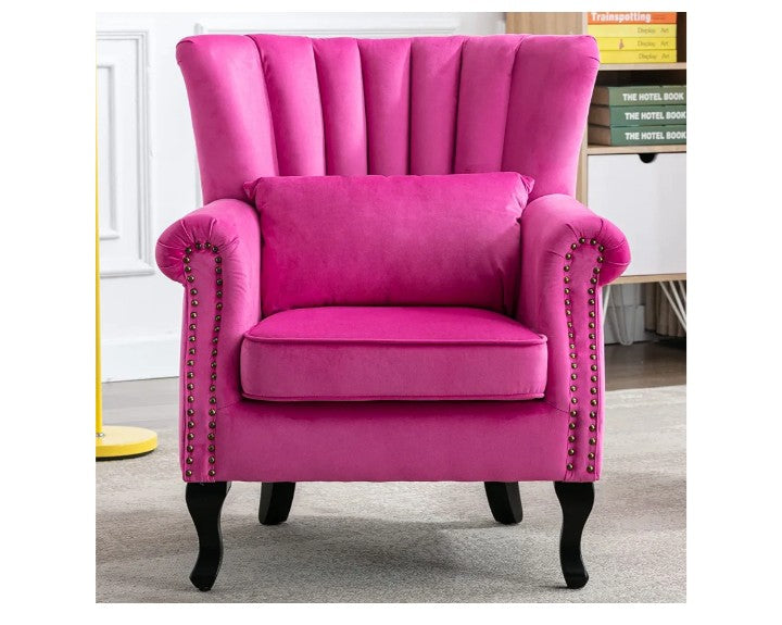 Mid Century Modern Accent Chair Upholstered Armchair Comfy Velvet Fabric Single Sofa with Lined Wingback for Small Spaces Bedroom Living Room, Velvet Black, 30.1D x 30.5W x 35H in