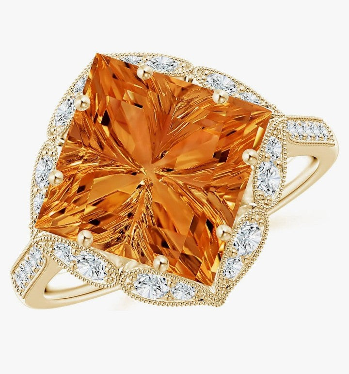 COCOMONEY Natural Citrine Stackable Ring for Women in 14K Solid Gold | November Birthstone, Birthday, Engagement, Anniversary, Wedding Jewelry Gift for Women