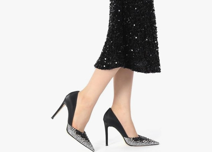 Women's High Heels Pumps Rhinestone Heels Closed Toe Heels for Women 4 Inch Stiletto Dress Wedding Party Pumps Shoes