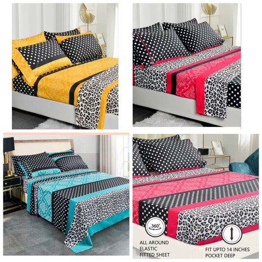 4/6 Piece Patchwork Printed Sheet Set - Brushed Microfiber 14 Inches Deep Pocket - Soft Fun Patterned Bedding Sheets & Pillowcases Set