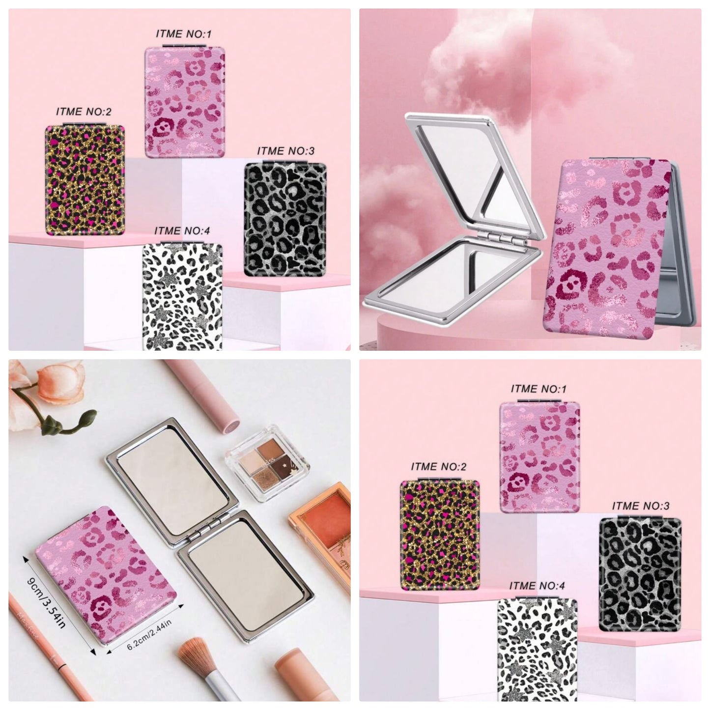 1pc Leopard Print Series Portable Vanity Mirror, Foldable & Lightweight, Quality Stainless Steel & Skin-Like Silver Nano Electroplated Edge, Exquisite Details, Suitable For All Occasions And All Ages, Classic Leopard/Zebra/Sparkle Pattern, Unique And Beau