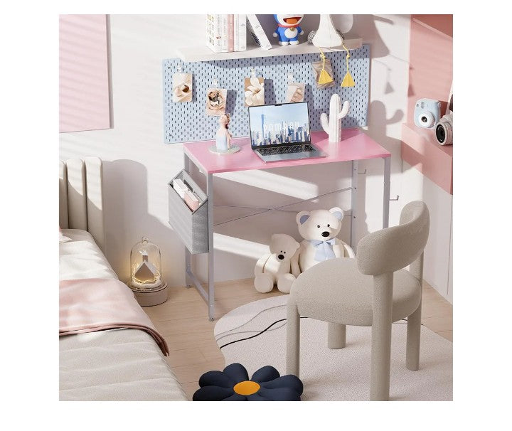 Pamray 32 Inch Computer Desk Small Spaces Desk with Storage Bag for Bedroom Writing and Home Office Work Small Study Desk Table