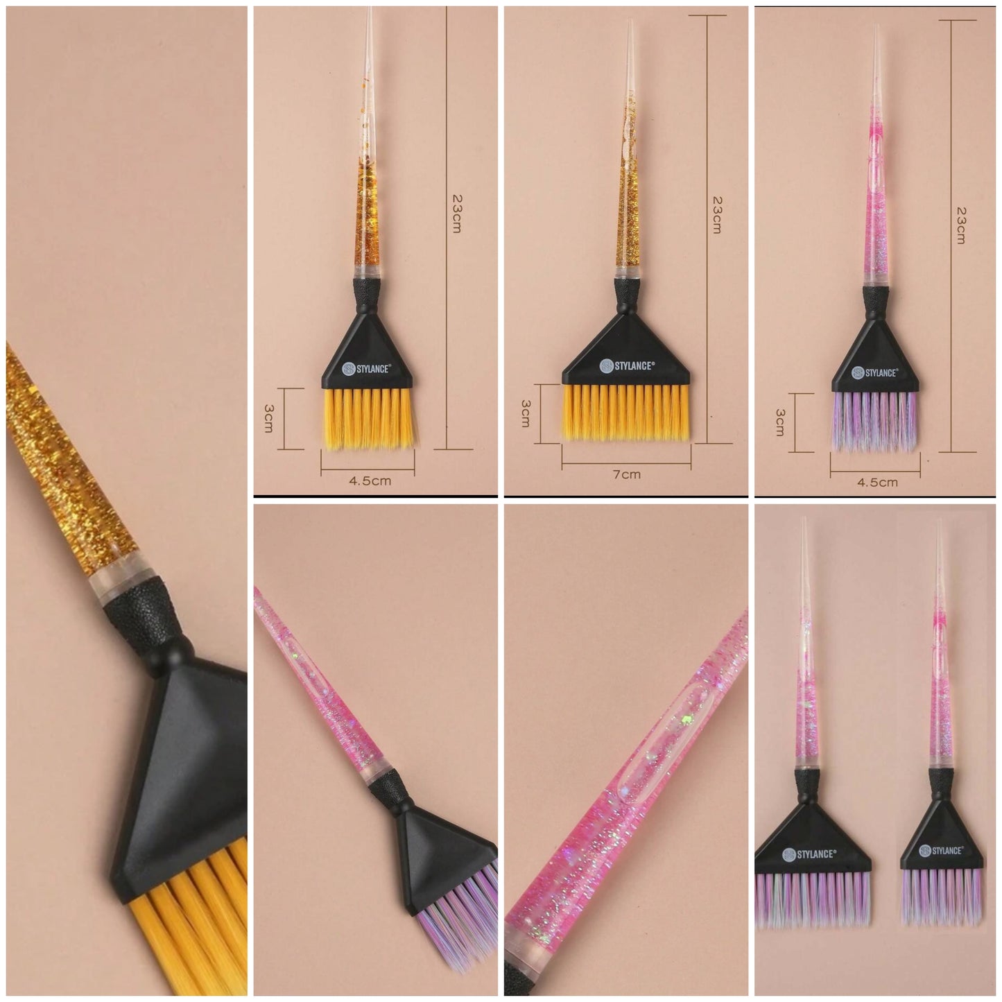 1pc Stylance Professional Hair Salon Dye Brush, Large/Medium Gold Sand-Through Brush
