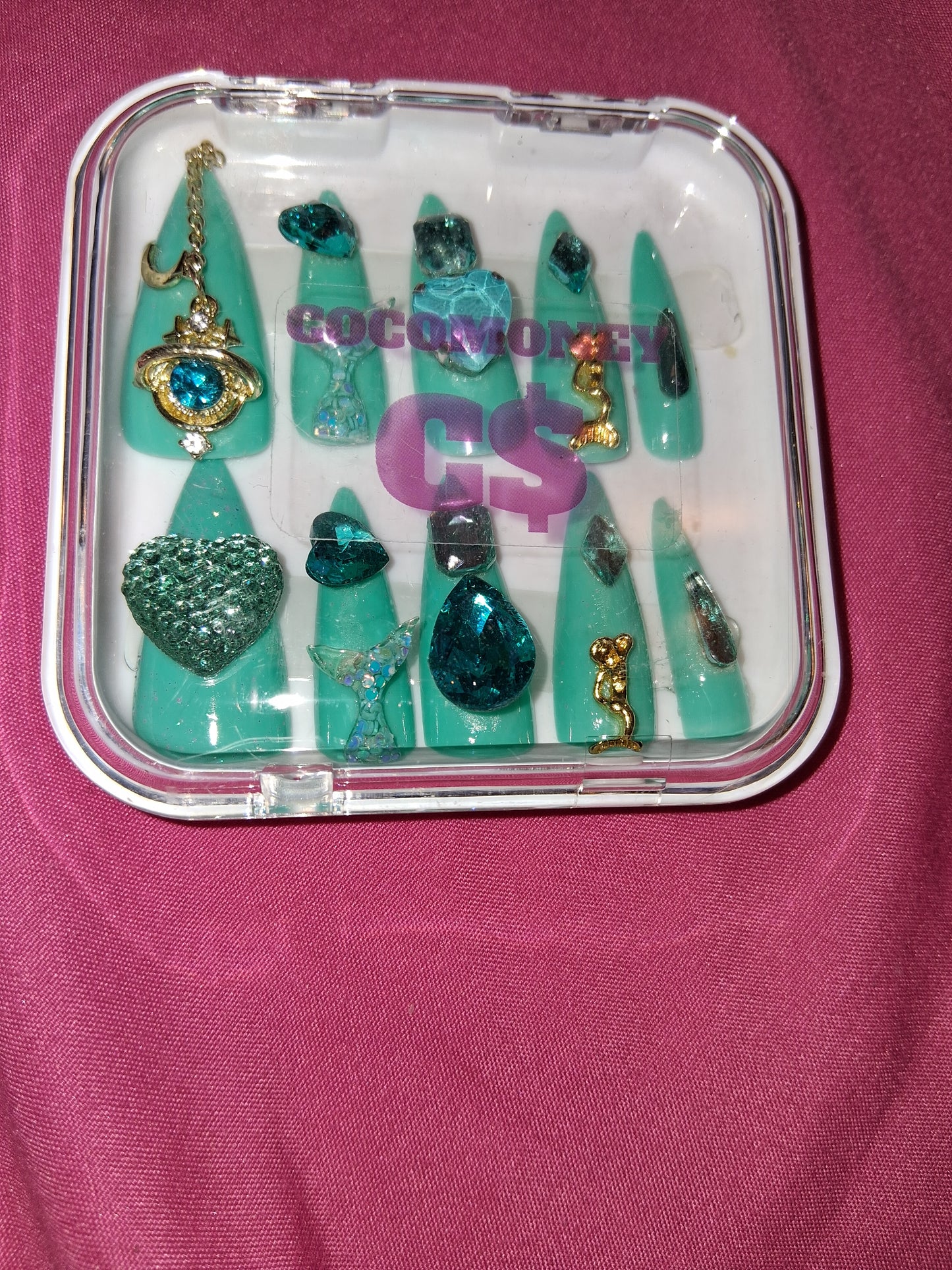 COCOMONEY NAILS CUSTOM 1 OF 1 GLUE ON PRESS ON COMES WITH FREE GIFTS #b51