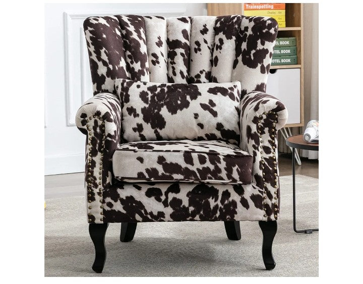 Mid Century Modern Accent Chair Upholstered Armchair Comfy Velvet Fabric Single Sofa with Lined Wingback for Small Spaces Bedroom Living Room, Velvet Black, 30.1D x 30.5W x 35H in