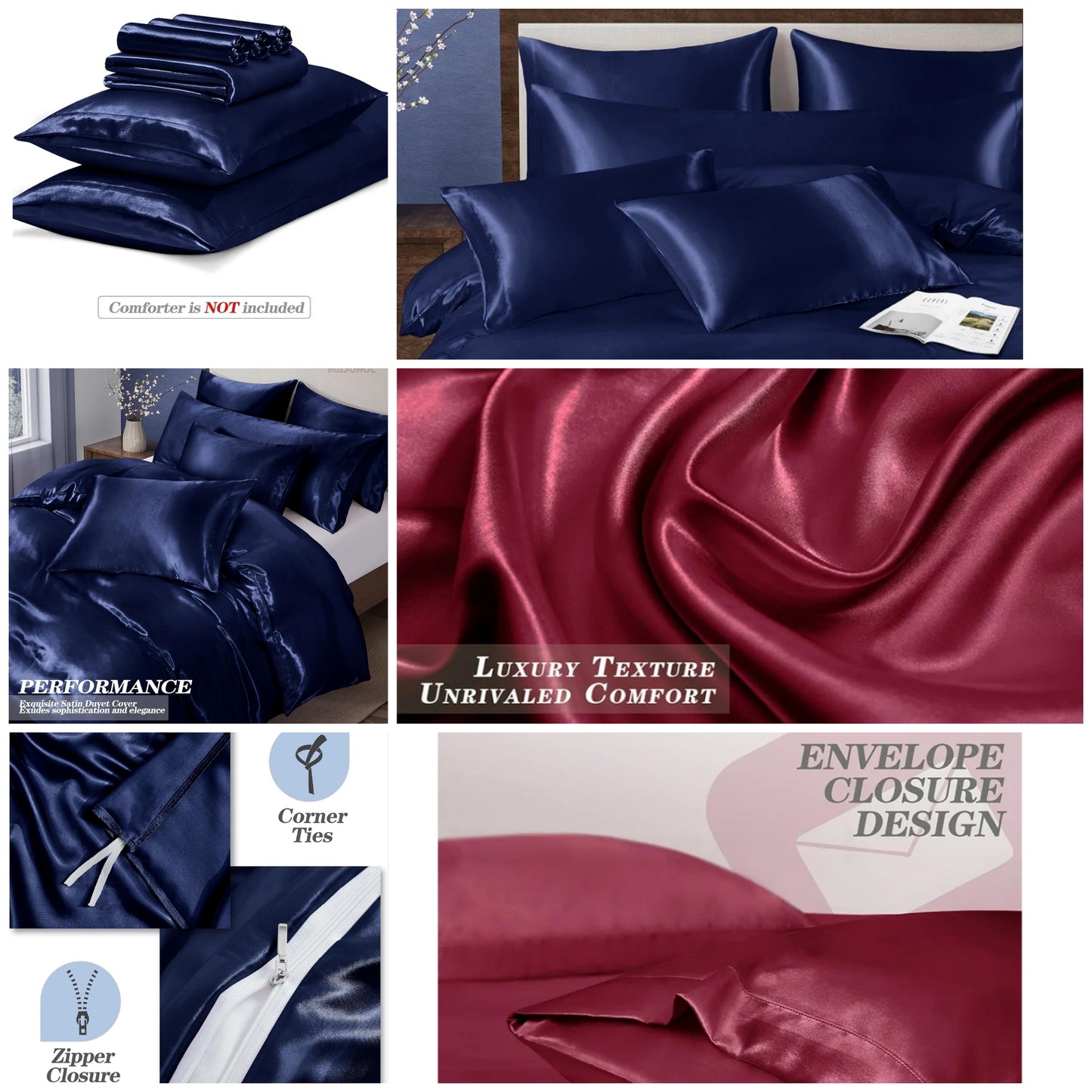6 Pcs Sage Satin Duvet Cover Set, Silky Bed Duvet Cover Ultra Soft Comforter Cover, 1 Satin Duvet Cover, 1 Body Pillowcase, 4 Pillow Cases (No Comforter)