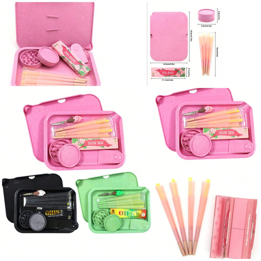 Rolling Tray Set With 2 Layers Grinder, Tobacco Rolling Papers Booklet, 8pcs Rolling Papers, 1pc Clip, 5.8"X7.8" Double-Deck Tray, A Gift For Smokers COCOMONEY