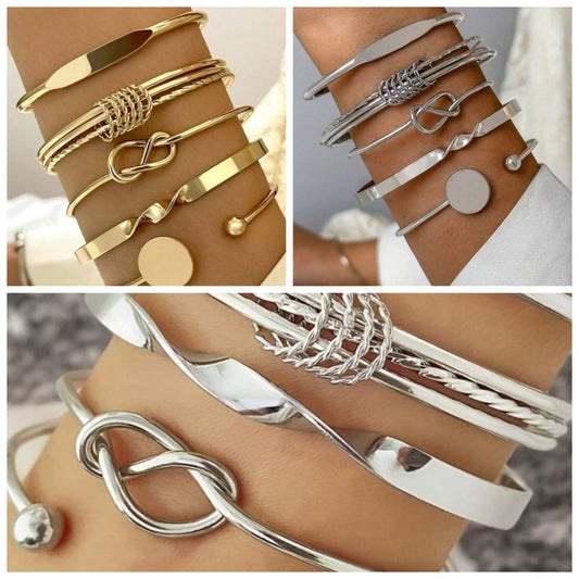 5pcs/Set Vintage Exaggerated Wide Cuff Bracelet Set, Gold Smooth Asymmetrical Bangle And Bracelets, Suitable Gift For Girlfriends And Friends COCOMONEY iron alloy multi element