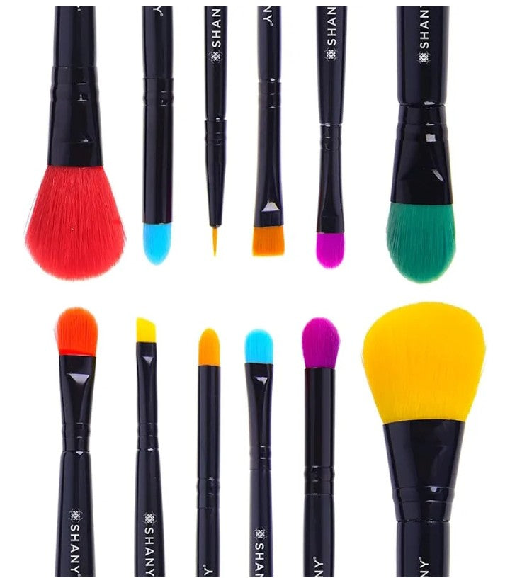 Vegan Makeup Brushes - LUNA - 6 PC Double Sided Travel Make up Brushes with 12 unique Bristles - with Brush storage Pouch - Synthetic