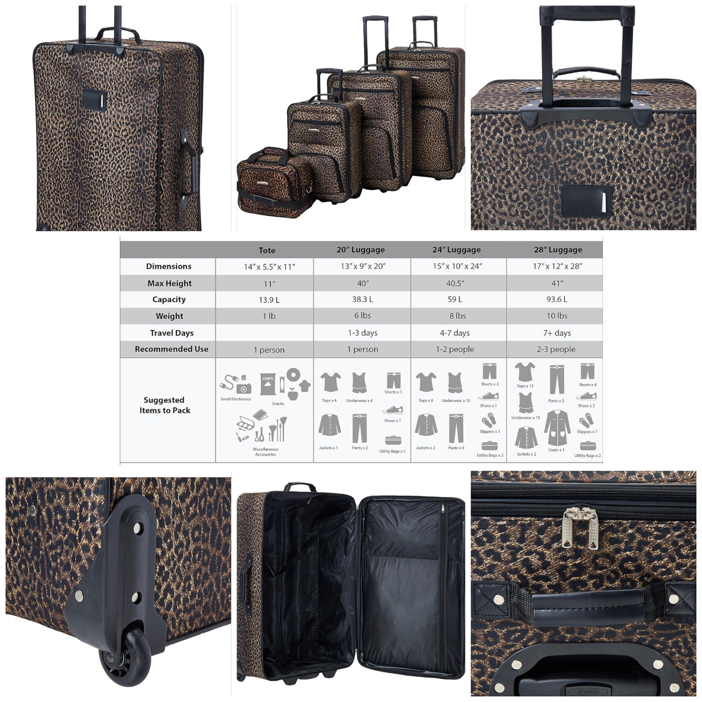 Jungle Softside Upright Luggage, Leopard, 4-Piece Set (14/19/24/28)