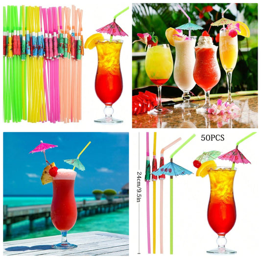 50 PCS Umbrella Drink Straws, Hawaiian Beach Cocktail Party Decoration Supplies, Summer Party, Birthday Party Decoration, Home Decoration holiday