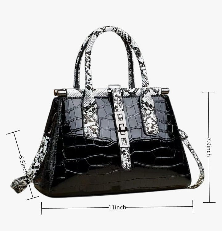 Women Patent Faux Leather Satchel Handbag Crocodile Tote Purse Snakeskin Handle Shoulder Bag,Gift