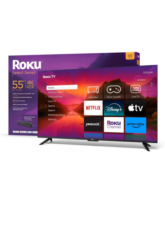 55-Inch Roku Smart TV - 4K Select Series HDR RokuTV Enhanced Voice Remote, Brilliant 4K Picture, Automatic Brightness, & Seamless Streaming - Flat Screen LED Television with Movies & Shows