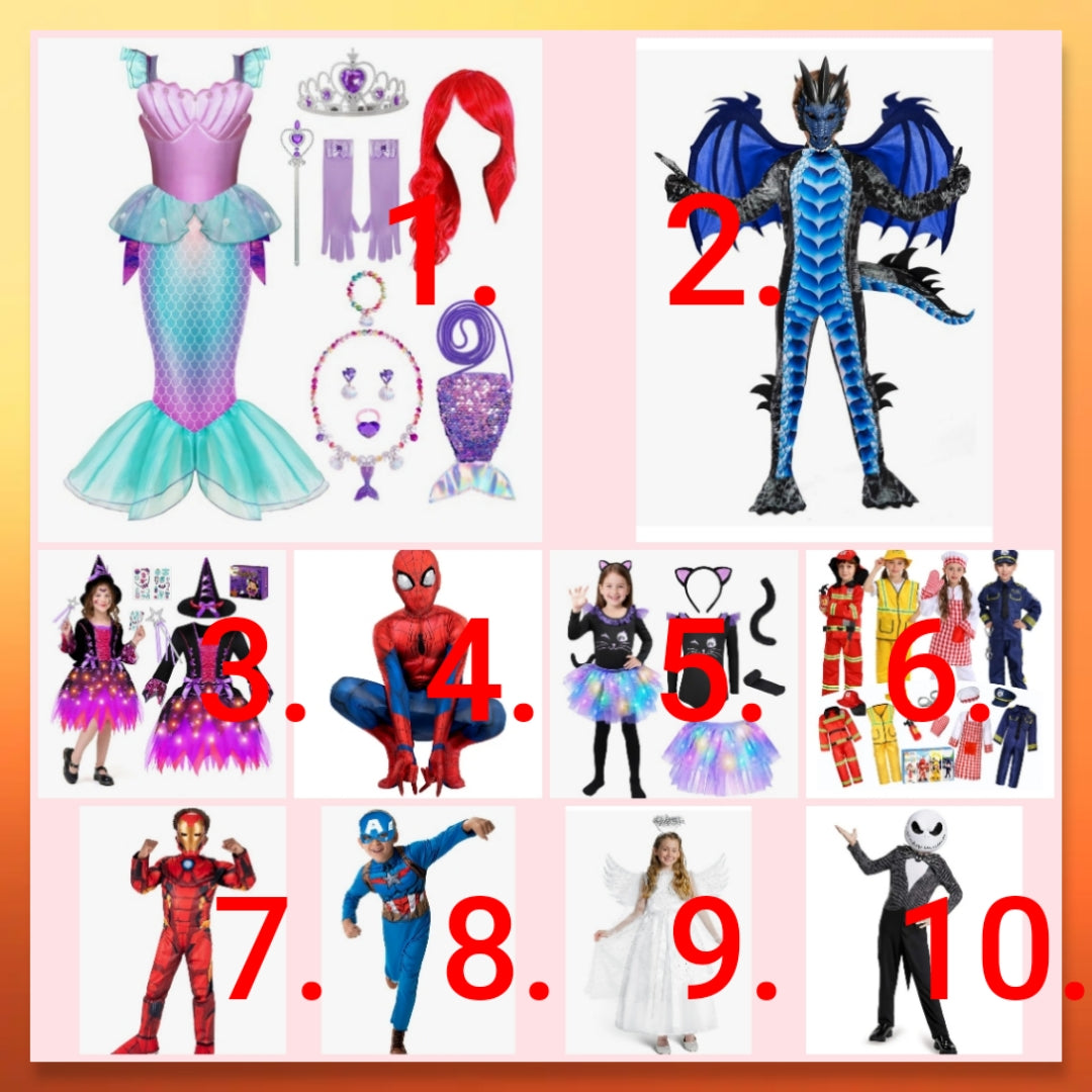 Kids Halloween costume includes everything as seen in photo choose by number below