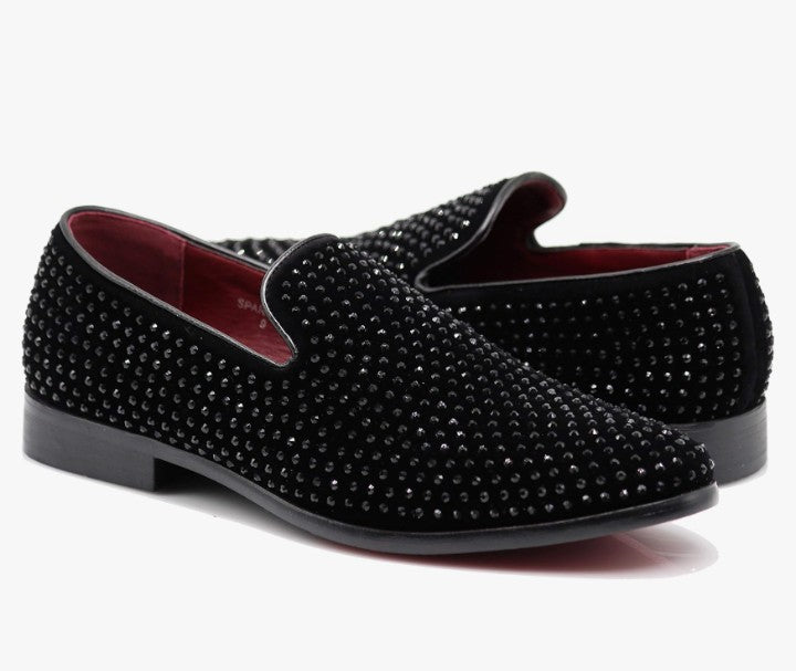 Velvet Rhinestone Designer Dress Loafers Slip On Shoes Classic Tuxedo Dress Shoes