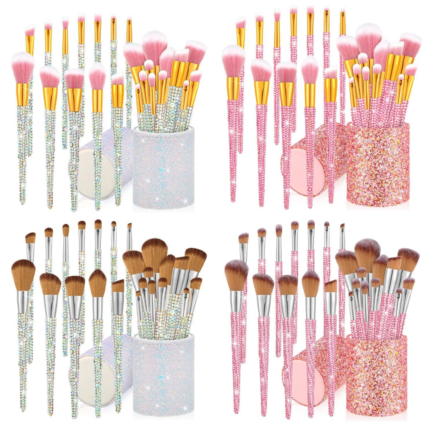 COCOMONEY 13 Pieces Rhinestone Makeup Brushes Set Bling Crystal Professional Face Cosmetics Blending Liquid Foundation Powder Concealer Eye Shadows Make up Beauty Tool Glitter with Holder