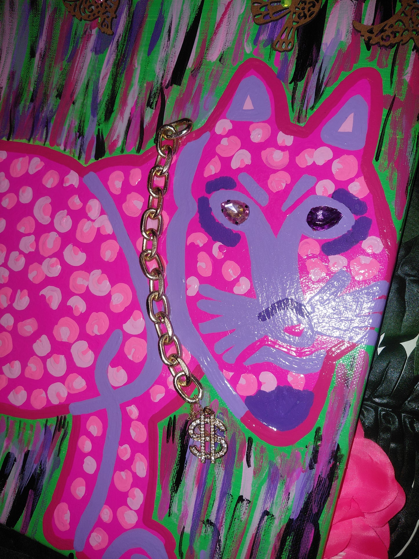 COCOMONEY ART 🎨 IN THE WILD LEOPARD PAINTING 47×46in INCHES CUSTOM 1 OF A KIND PIECE SIGNED C$ COCOMONEY AS SEEN ON YOUTUBE AND TIKTOK