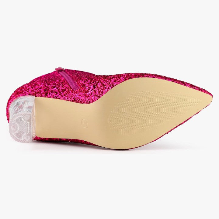 Women's Clear Block Heel Glitter Ankle Boots