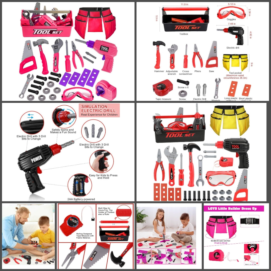 Kids Tool Set - Tool Box, Pretend Play Kids Construction Tool Kit, for Boys, and Girls Ages 3 and Up 6 Sets to choose from choose below