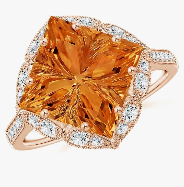 COCOMONEY Natural Citrine Stackable Ring for Women in 14K Solid Gold | November Birthstone, Birthday, Engagement, Anniversary, Wedding Jewelry Gift for Women