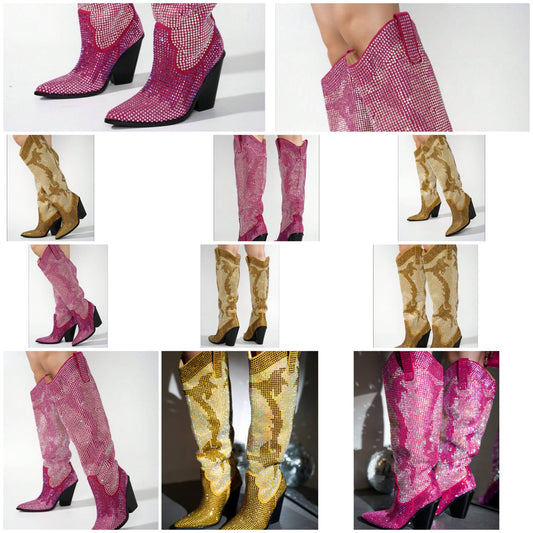 Rhinestone Embelished Western Inpired Knee High Boots