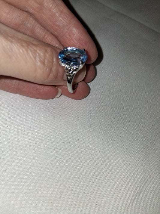 Blue costume ring silver plated