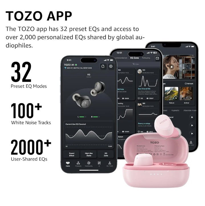 TOZO A1 Mini Wireless Earbuds Bluetooth 5.3 in Ear Light-Weight Headphones Built-in Microphone, IPX5 Waterproof, Immersive Premium Sound Long Distance Connection Headset with Charging Case,