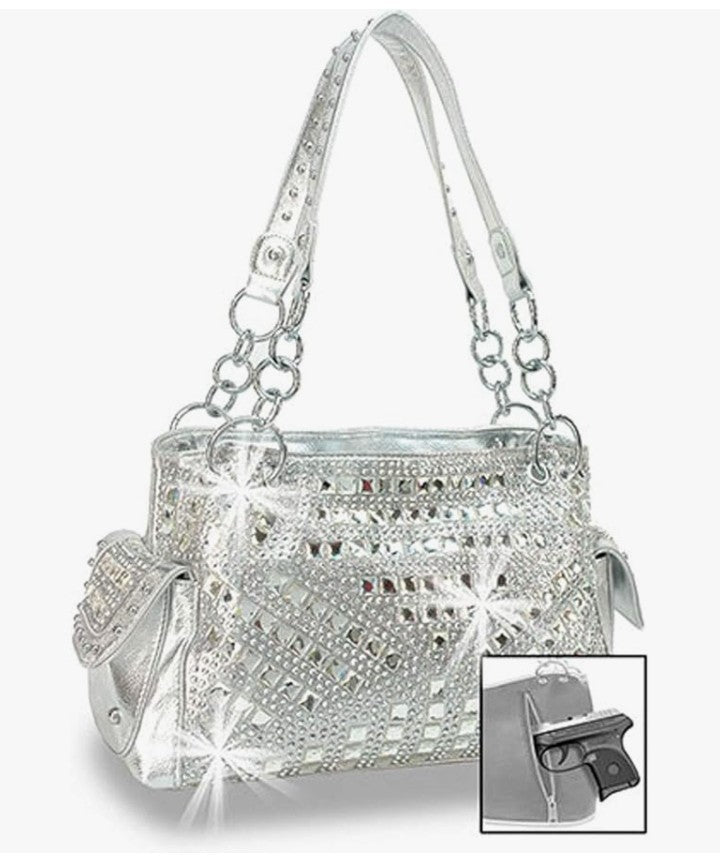 12×8×3.5 Gem Studded Rhinestone Concealed and Carry Purse
