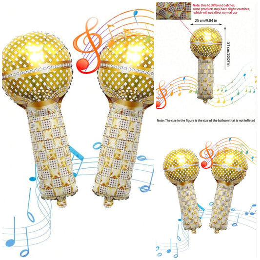 5pcs Inflatable Gold Microphones, Music Show Decorative Props, Novelty Instrument, Random Colors, 80s 90s Party Favors, Performance Photo Props, Hip-Hop Disco Birthday Party Decor, Music Concert Theme Party Cosplay Stage Birthday Decoration, party latex