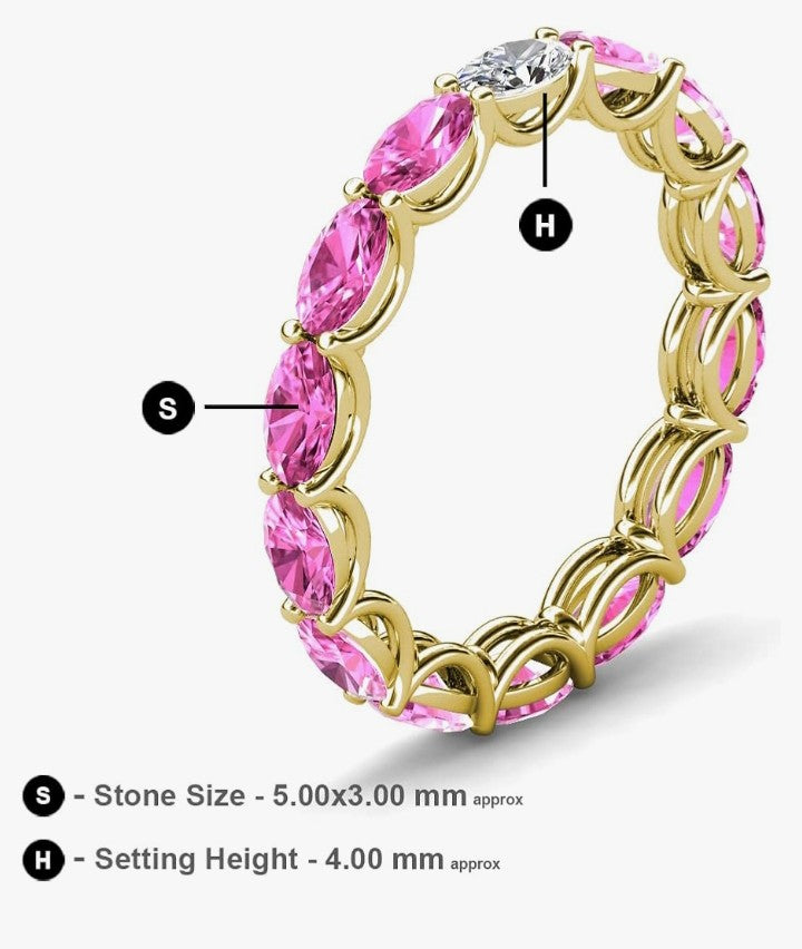 COCOMONEY Oval Lab Grown Diamond & Pink Sapphire 4-3/8 ctw in gorgeous drape like basket setting eternity stackable ring 14K Gold