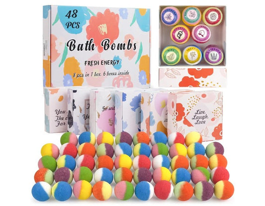 48 Natural & Organic Bath Bombs for Women and Kids, Rich in Essential Oils, Relaxation and Stress Relief, BathBombs Gift Set for Mothers Day, Christmas, Valentines Day & Birthday