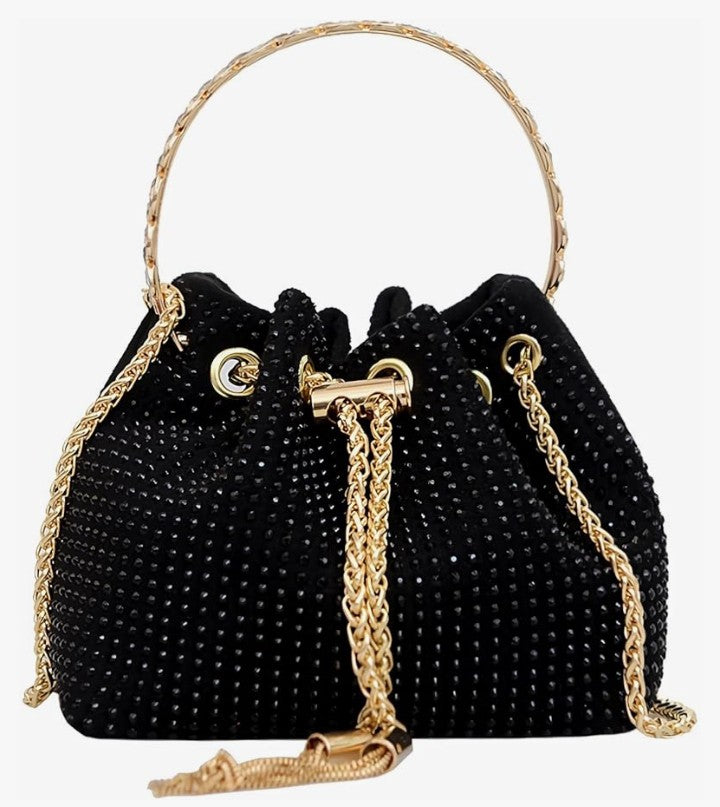 Rhinestone Evening bag Bling Sparkly Crystal Drawstring Bucket Bag Crossbody Bag for Wedding Party Prom