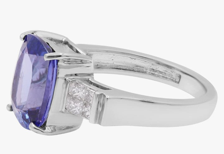 COCOMONEY Blue Cushion Tanzanite Minimalist Gold Ring Solid 14k Stamped White Gold Solitaire Ring Gemstone Diamond Ring Customized Jewelry Gift