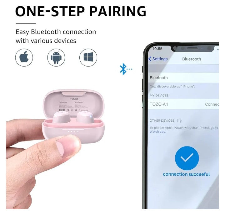 TOZO A1 Mini Wireless Earbuds Bluetooth 5.3 in Ear Light-Weight Headphones Built-in Microphone, IPX5 Waterproof, Immersive Premium Sound Long Distance Connection Headset with Charging Case,