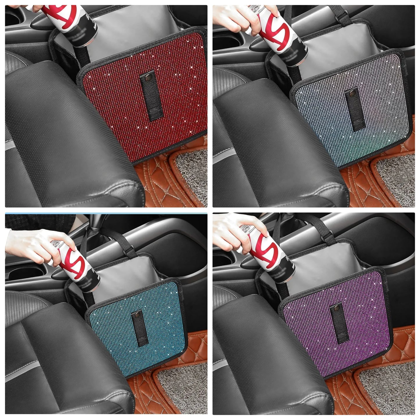 Foldable Trash Cans with Rhinestone, Bling Car Bin for Seat Organizer & Decorations, Universal Bling Accessories