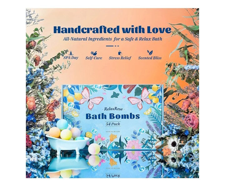 Bath Bombs Gift Set, 54 Pack Handmade Shower Bombs with 11 Delightful Scents, Long-Lasting Fizzy Bubbles & Colorful Magic, 7-Minute Dissolve for Relaxation, Ideal